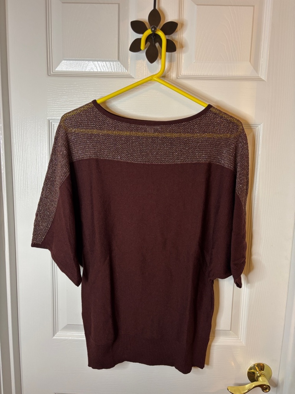 New York and Co. Maroon Knit Metallic Thread Tops M